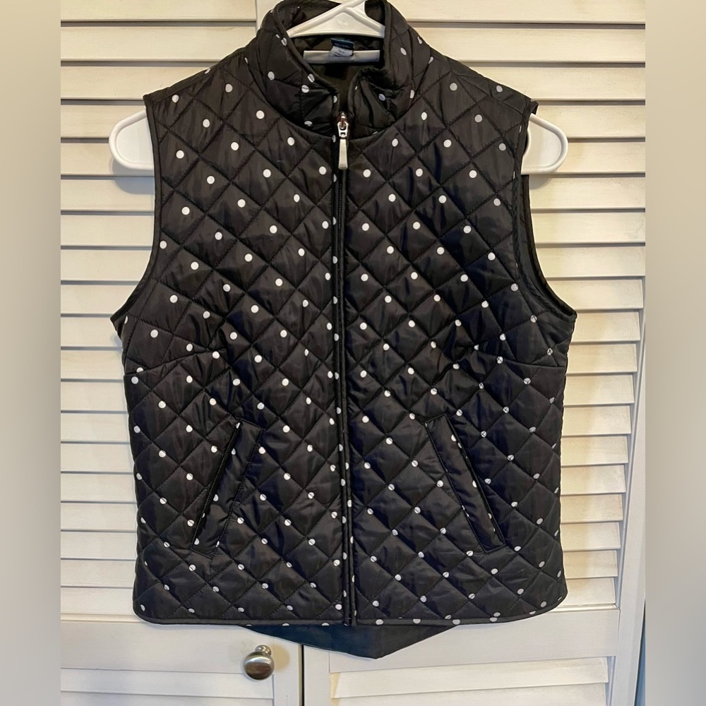 Karen Scott Sport Black Polkadot Quilted Puffer Vest With Pockets Petite…